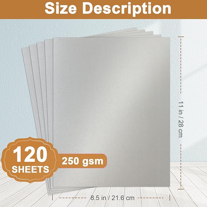 Silunkia 120 Sheets Shimmer Silver Cardstock 8.5 x 11 Craft Paper, 250gsm/92lb - Image 2