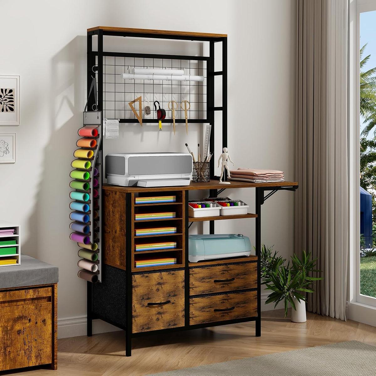 Craft Organizers and Storage Cabinet Brown Craft Table with Drawer