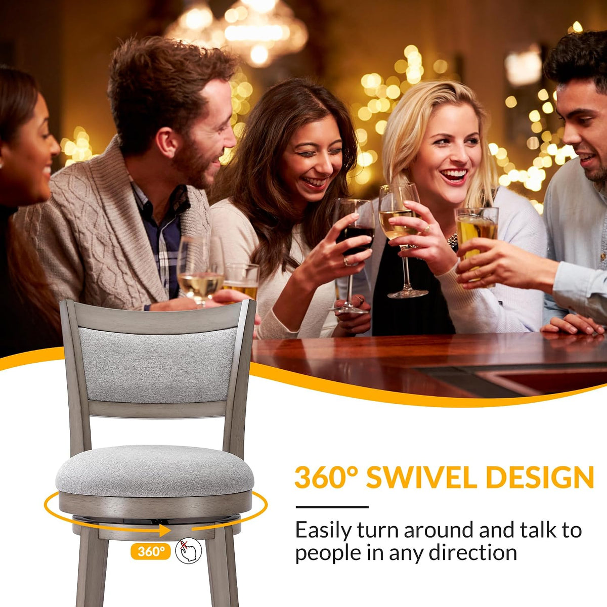PrimeZone Swivel Bar Stools Set of 6, 30" Bar Height Barstools