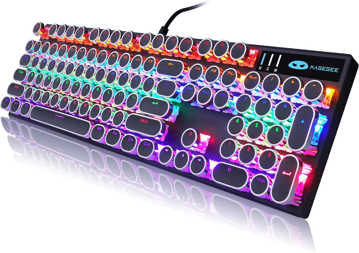Camiysn Typewriter Style Mechanical Gaming Keyboard, Black Retro Punk Gaming ...