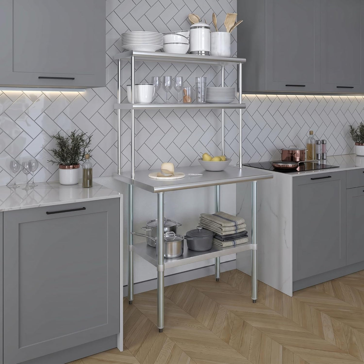 AmGood 36 in. Long x 12 in. Deep Double Tier Overshelf - Stainless Steel Tabl...