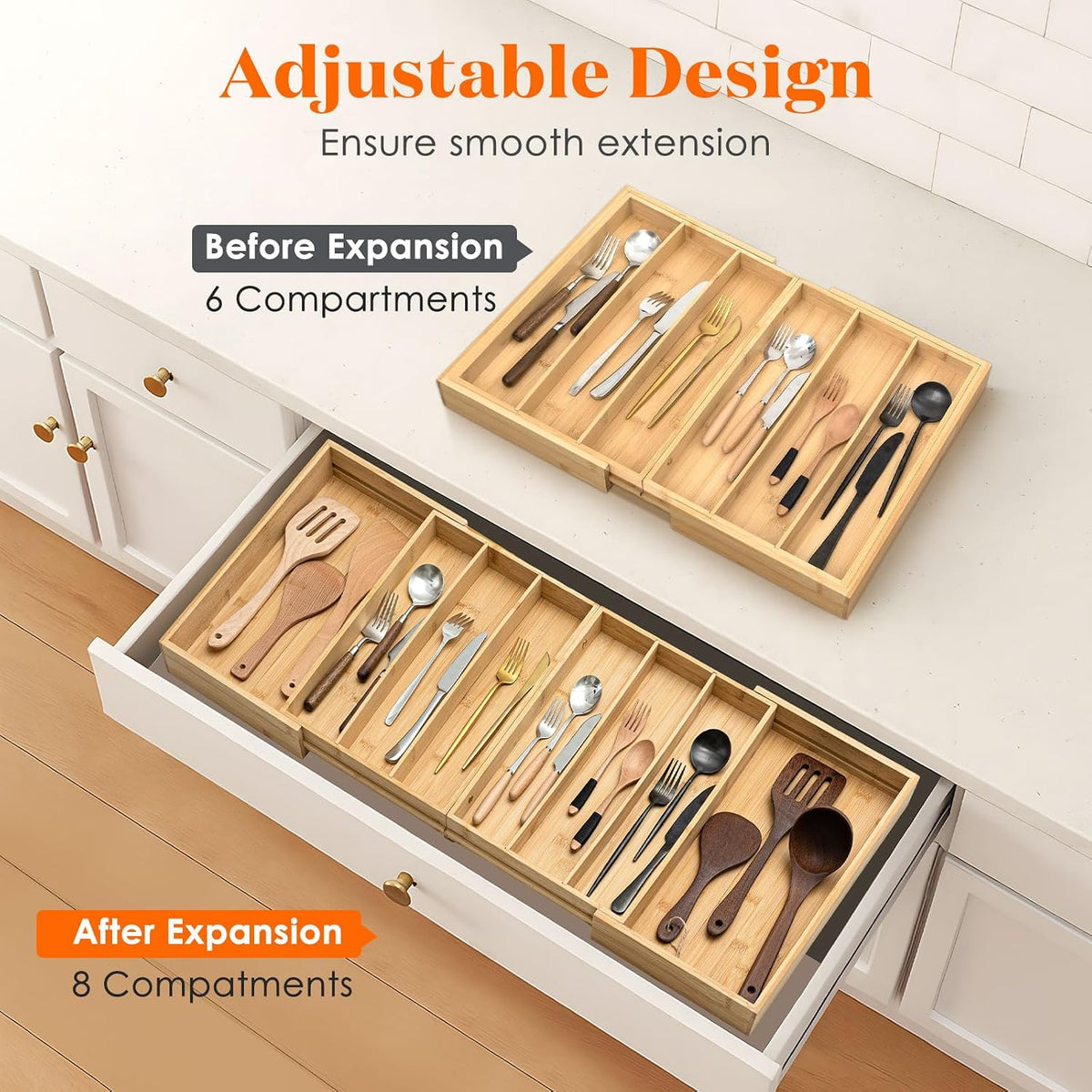 Kathfly Extra Large Drawer Organizer Kitchen Utensils Expandable 21.4 to 36 I...