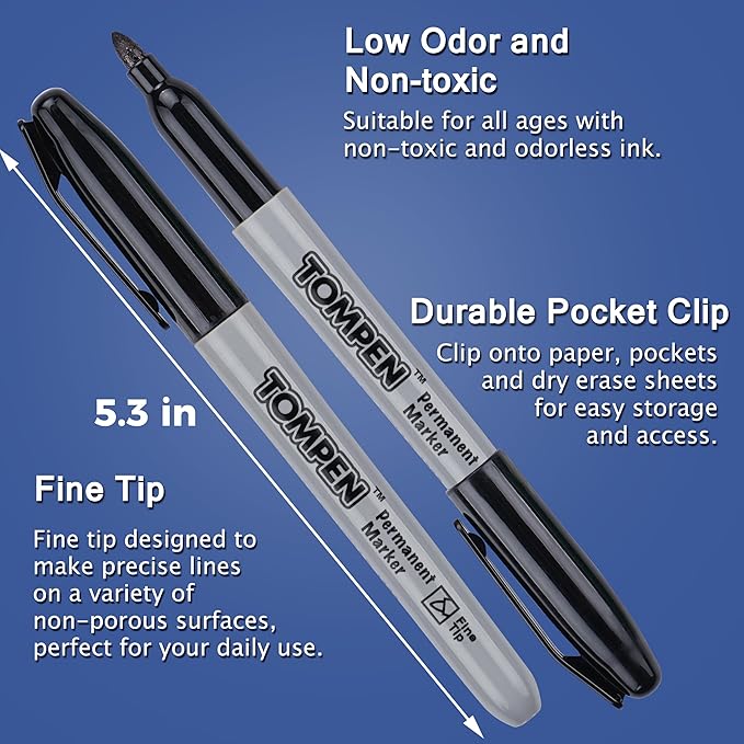 TOMPEN Black Permanent Markers Bulk Fine Tip 500 Pack, Use - Image 9