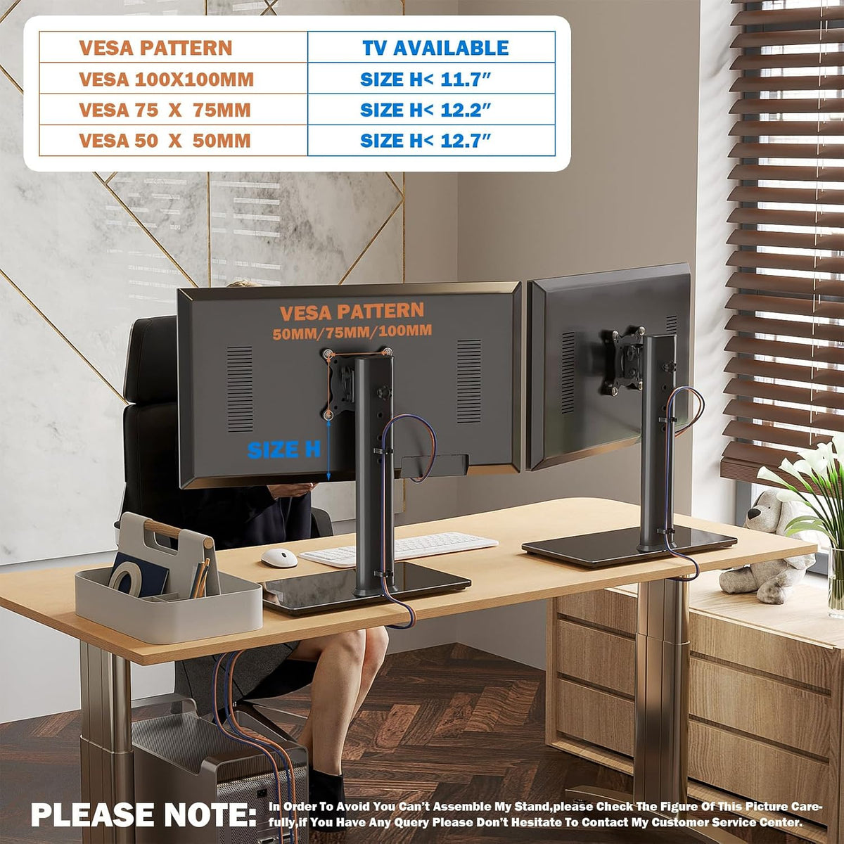 Hemudu 2 Pack Single LCD Computer Monitor Free-Standing Desk Stand Riser for ...