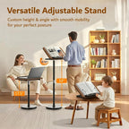 2-in-1 Floor & Desktop Book Stand with Large 16.5"x11.8" Wood Panel | Height Adjustable 16.5"-51" Ergonomic Bookstand with Page Clips for Textbooks, Music Sheets, Recipes, Laptops (Walnut Finish)