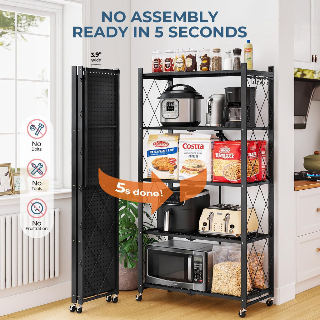 5-tier folding metal storage rack - 63" heavy-duty showing dimensions