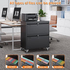 METAN Upgrade 2 Drawers Lateral File Cabinet on Wheels, Steel Office Filing - Image 6