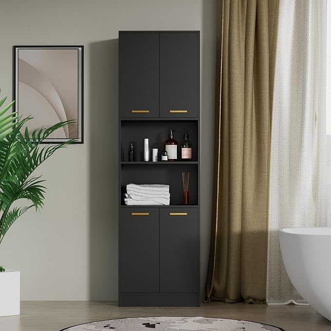 Cozy Castle Kitchen Pantry Cabinet, 4 Doors Open Countertop Utility Hutch - Image 7