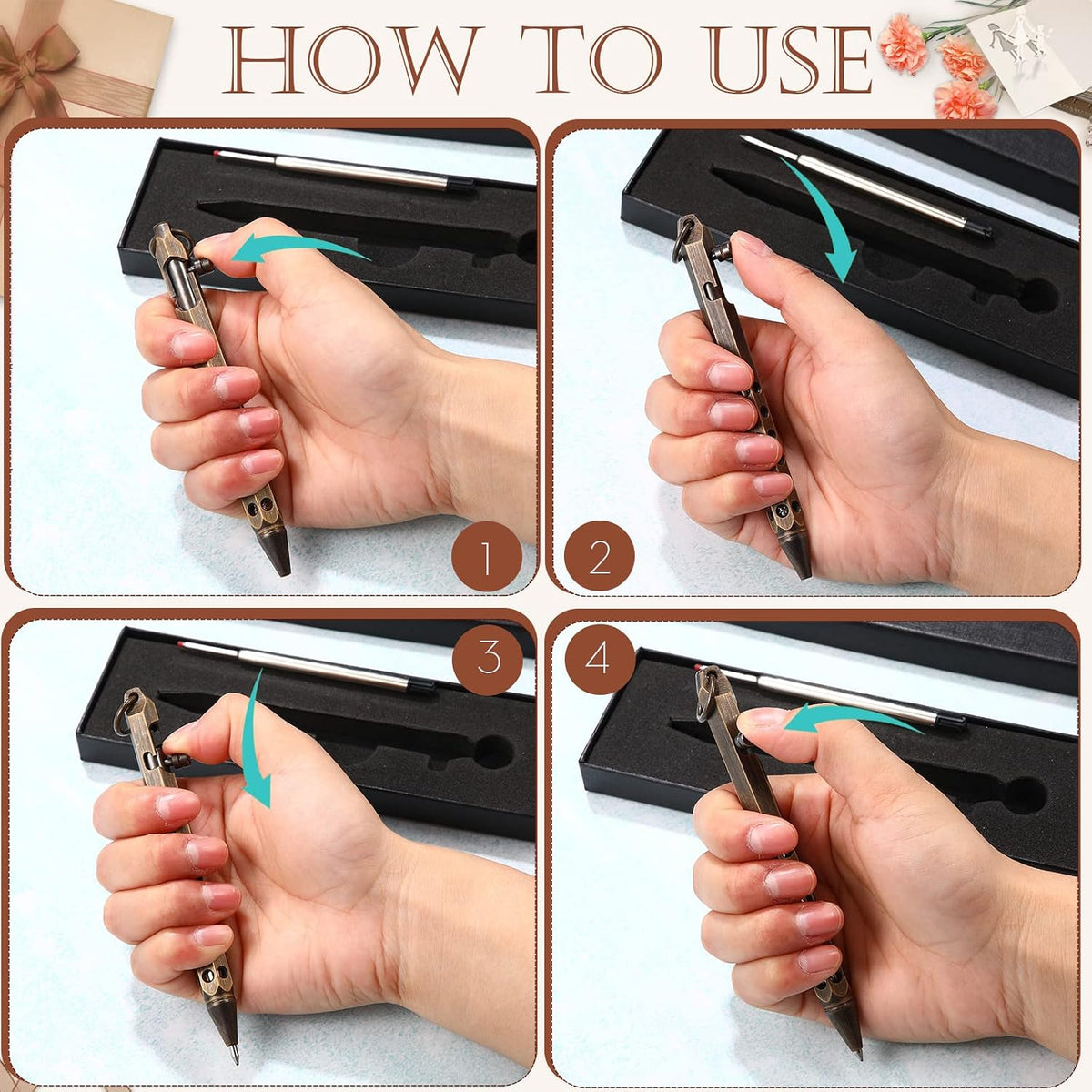 Chinco 12 Pcs Bolt Action Pen Sets Gift for Men 4 Hexagon Solid Brass Pens 8 ...