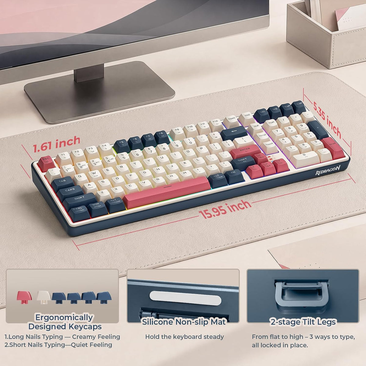 Redragon S174 Gaming Keyboard and Mouse Wireless with Tri-Mode, RGB Keyboard ...
