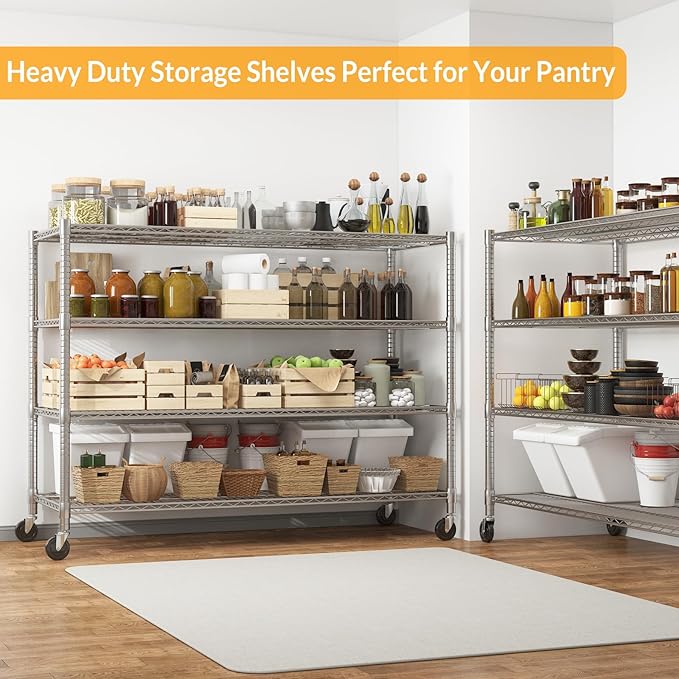 Himimi Storage Shelves with Wheels, 4-Tier Heavy Duty Steel Wire Rack Storage - Image 5