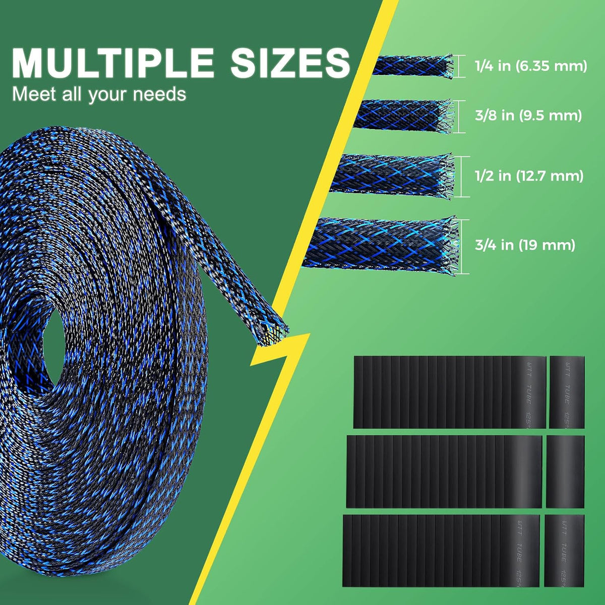 132 ft Expandable Braided Cable Sleeve Wire Loom PET Wire Sleeving，Wrap Manag...