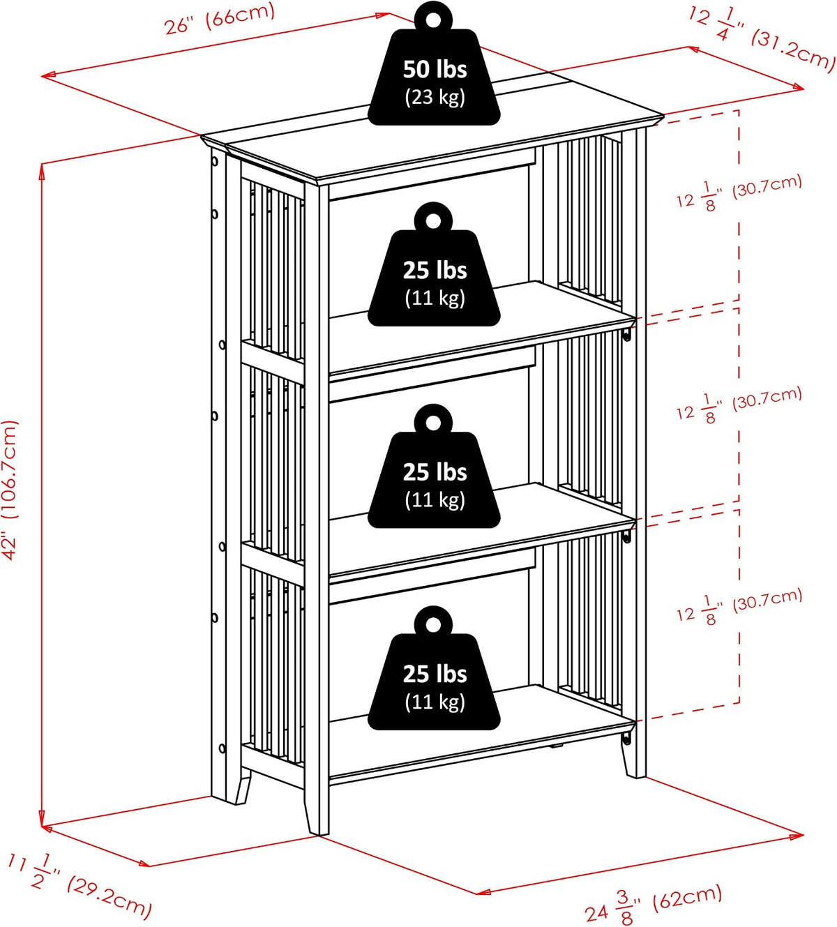 Winsome Mission Beech Wood 4-Tier Shelf, Natural
