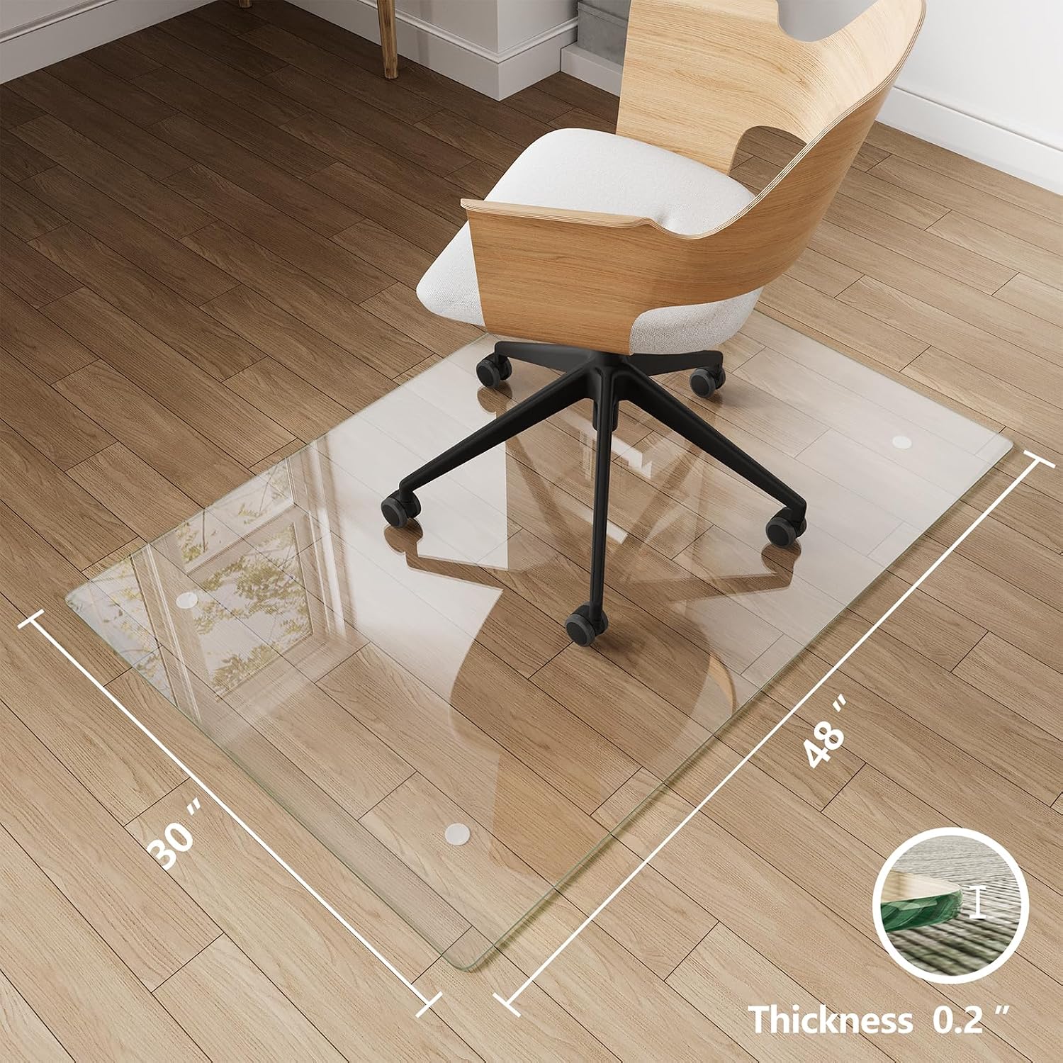 Koonmi Glass Chair Mat for Carpet, 30"x48" Thick Office Chair Mat | Tempered Glass Chair Mats with Round and Polished Edges, Smooth Rolling for Carpet Floor Protection, Scratch-Resistant