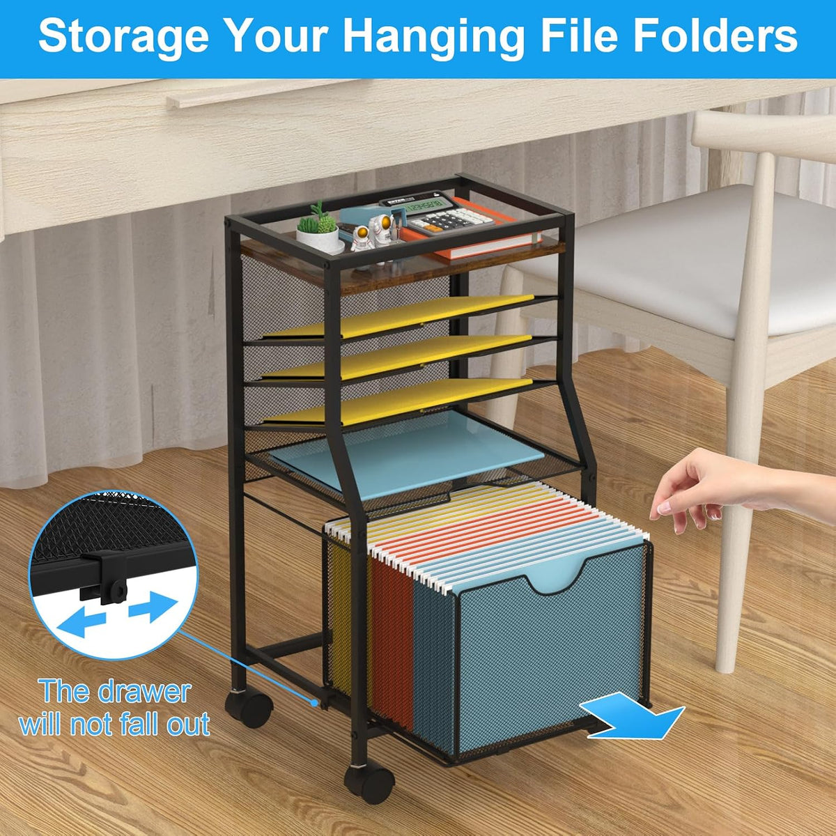 BOHDK Rolling File Cart, 6-Tier Desk File Organizer on Lockable Wheels, Brown...