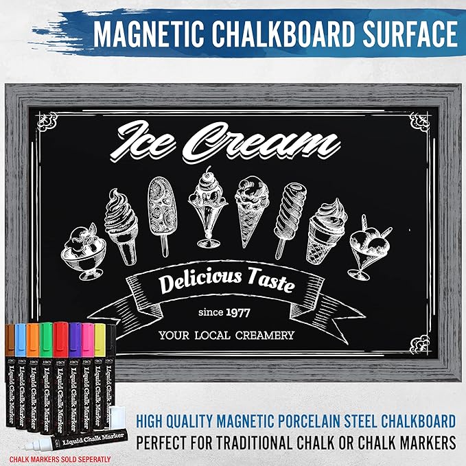 HBCY Creations Rustic Grey Wooden Magnetic Wall Chalkboard, Extra Large Size - Image 5