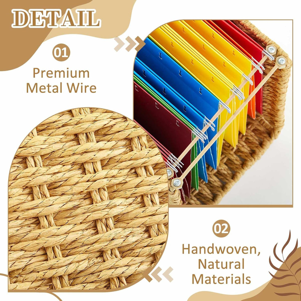 Paper Rope Hanging File Basket with Handle 13.6" x 9.8" x6.6",...
