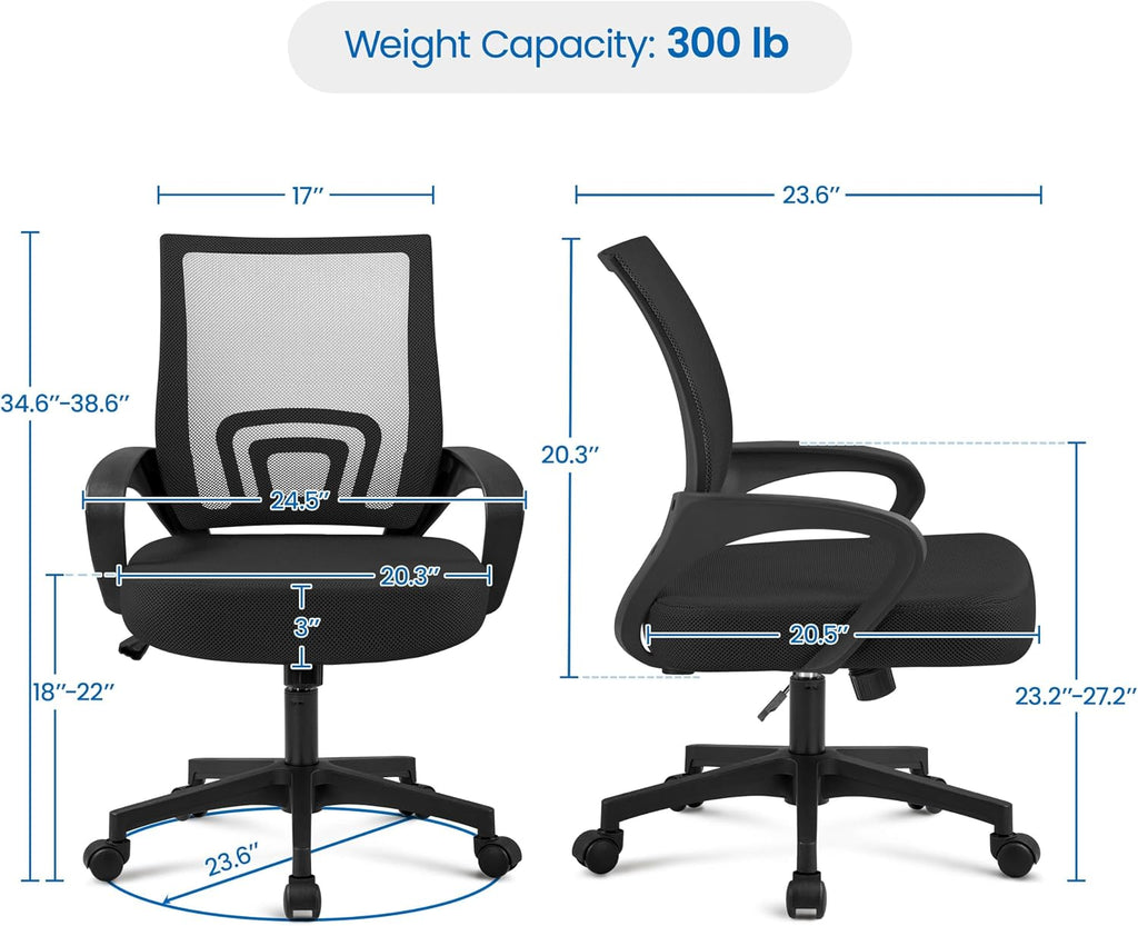 Yaheetech Black Computer Desk and Chair Set with Drawer, Shelves, Mesh Seat | Particle Board and MDF Build a Sturdy Desk with a Drawer and Elevated Platform, Paired with a Mesh Chair for Adults.