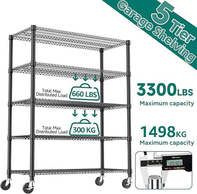 M MZG 5 Tiers Shelf 3300 lbs Steel Storage Shelving Utility Shelving Unit Steel - Image 4
