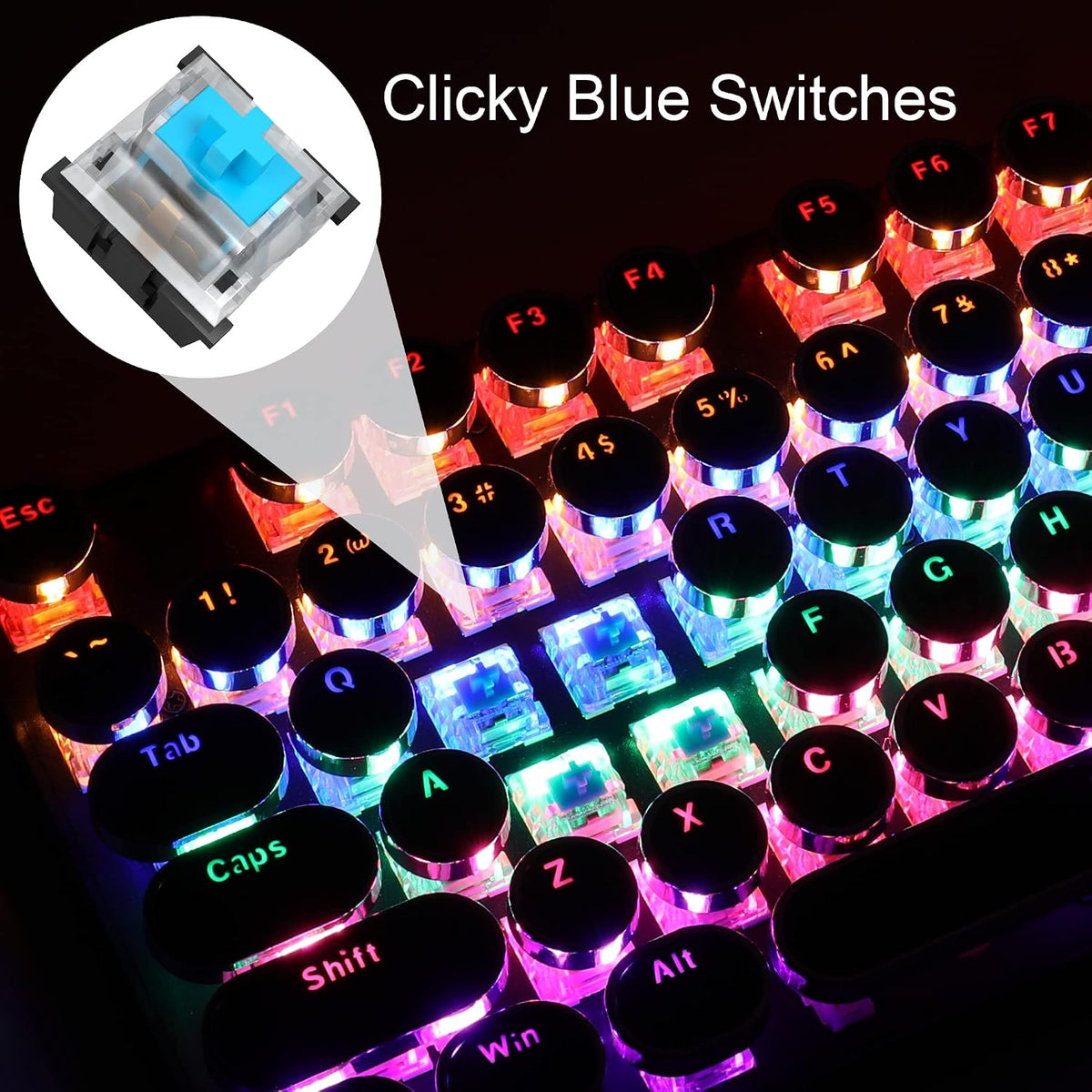 Camiysn Typewriter Style Mechanical Gaming Keyboard, Black Retro Punk Gaming ...