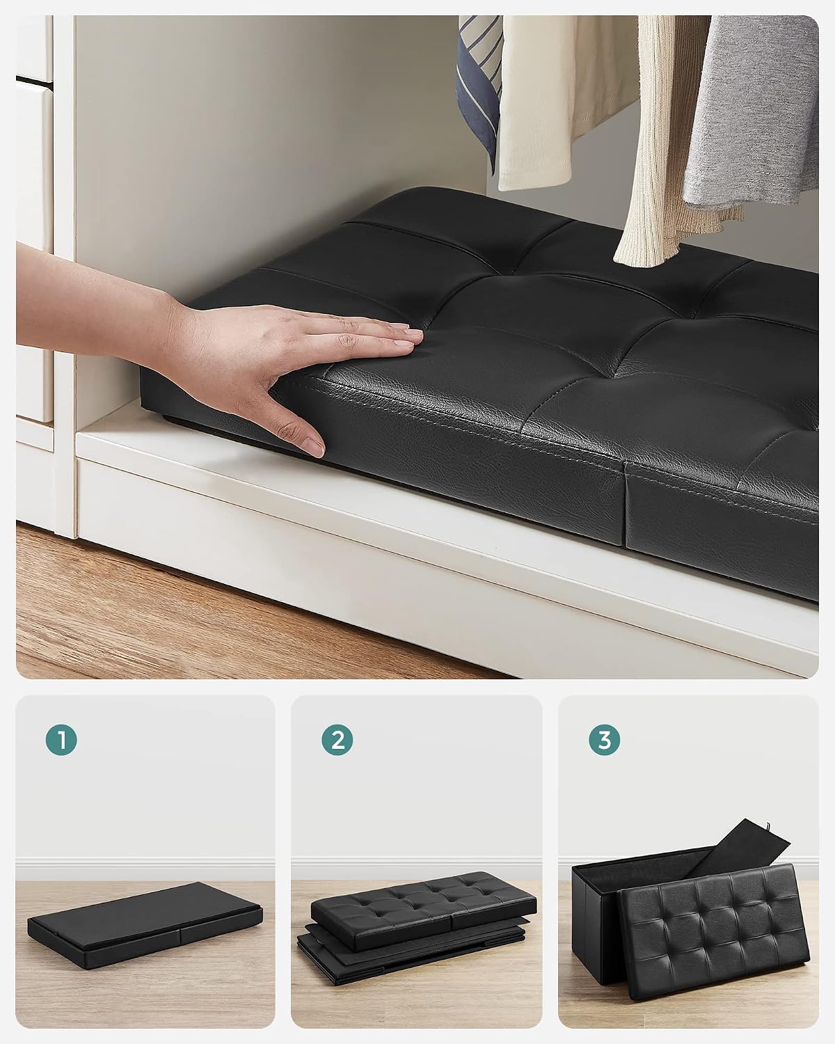 SONGMICS 30 Inches Folding Storage Ottoman Bench with Flipping Lid