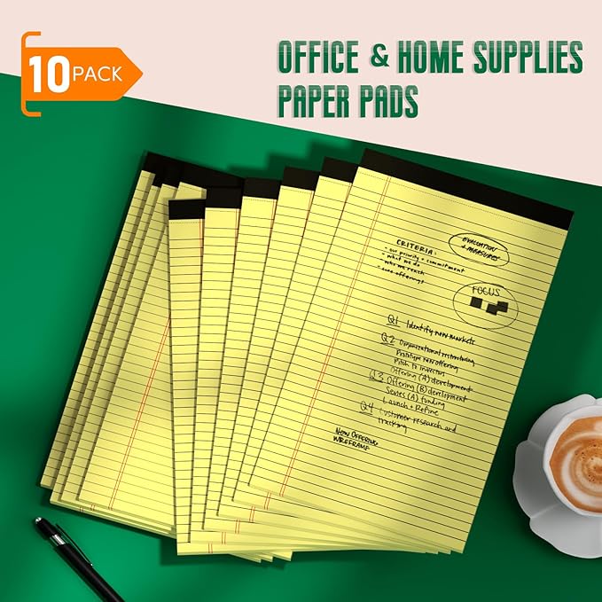 Legal Pads 8.5 x 14 Note Pads, 10 Pack Writing Pads Wide Ruled Notepads - Image 7