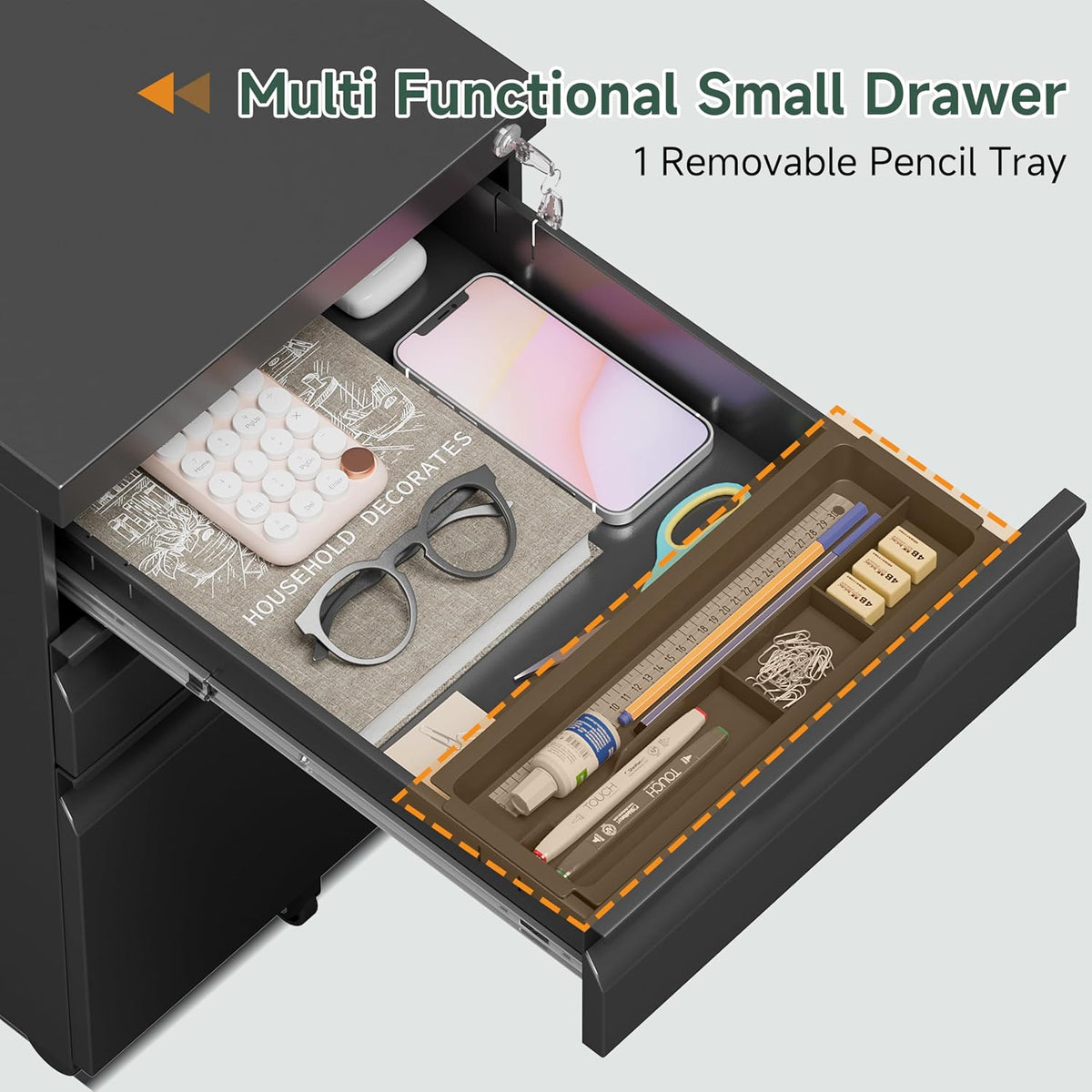 Mobile File Cabinet with Lock,3 Drawer Under Desk Metal Rolling Filing Cabine...