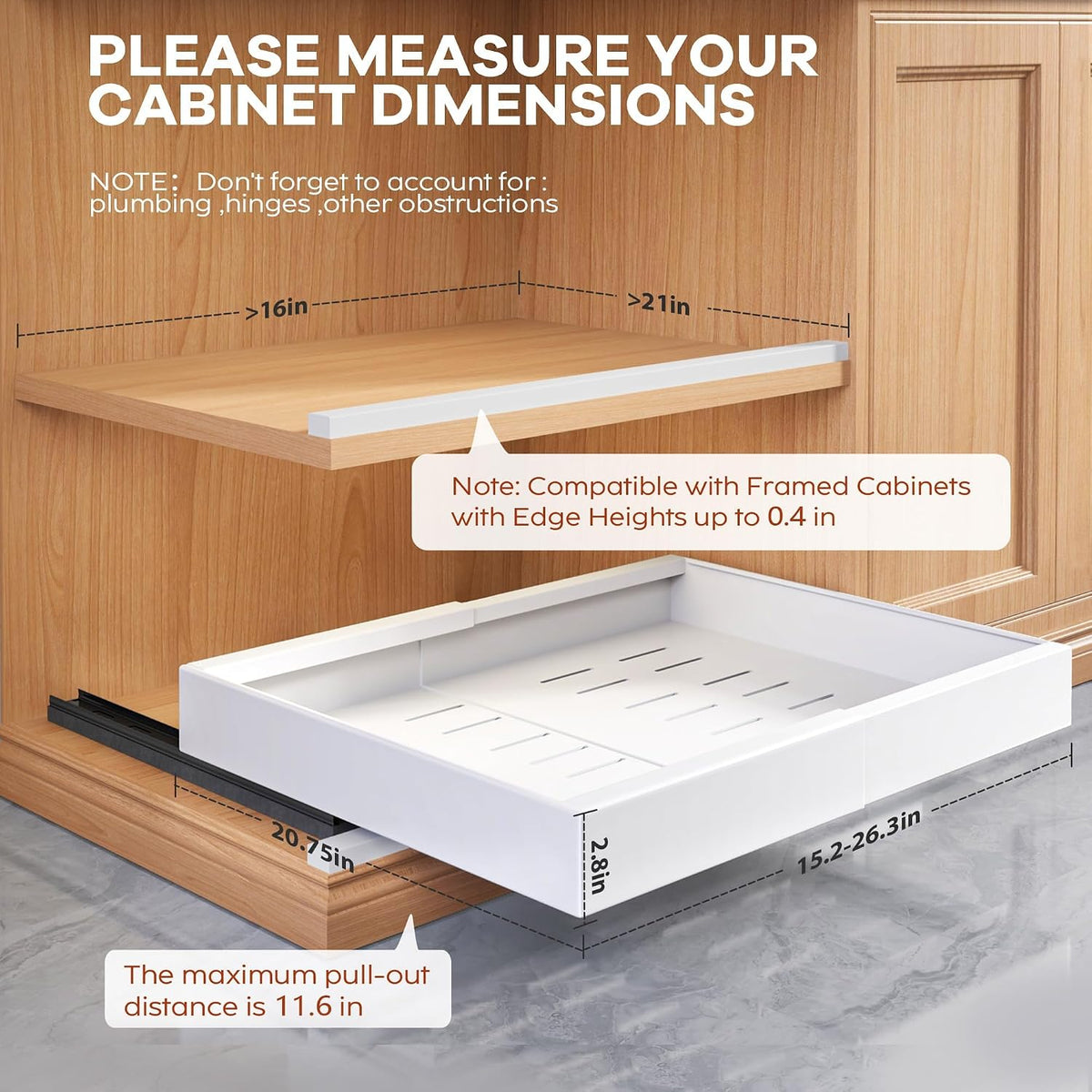 Seinloes 2 Pack Expandable Pull Out Cabinet Organizer 21"Deep With Raisi...