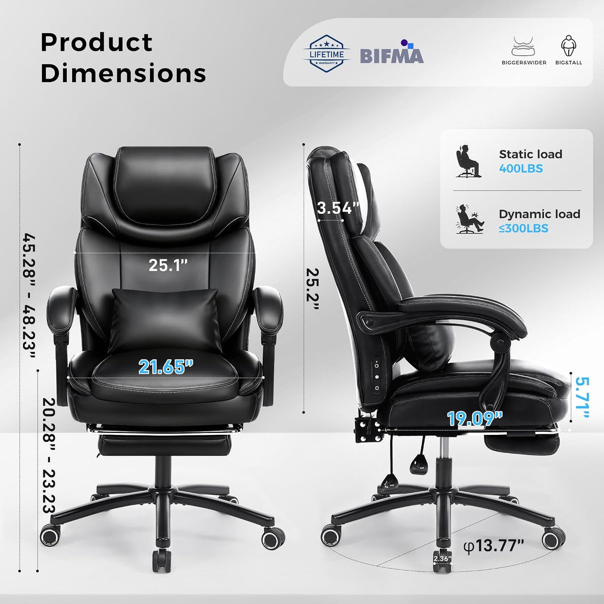 500lbs 3D Kneading Massage Office Chair with FootRest, Big and Tall Ergonomic...