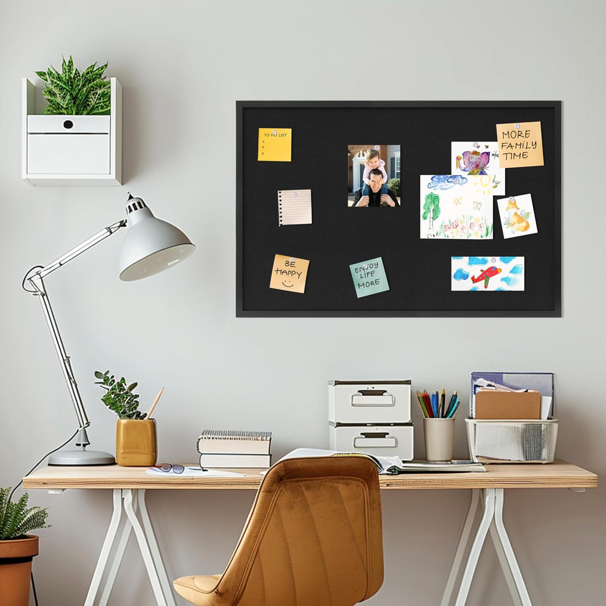 DAHAPYBOO Cork Board with Linen Black,Bulletin Board 36"x24"