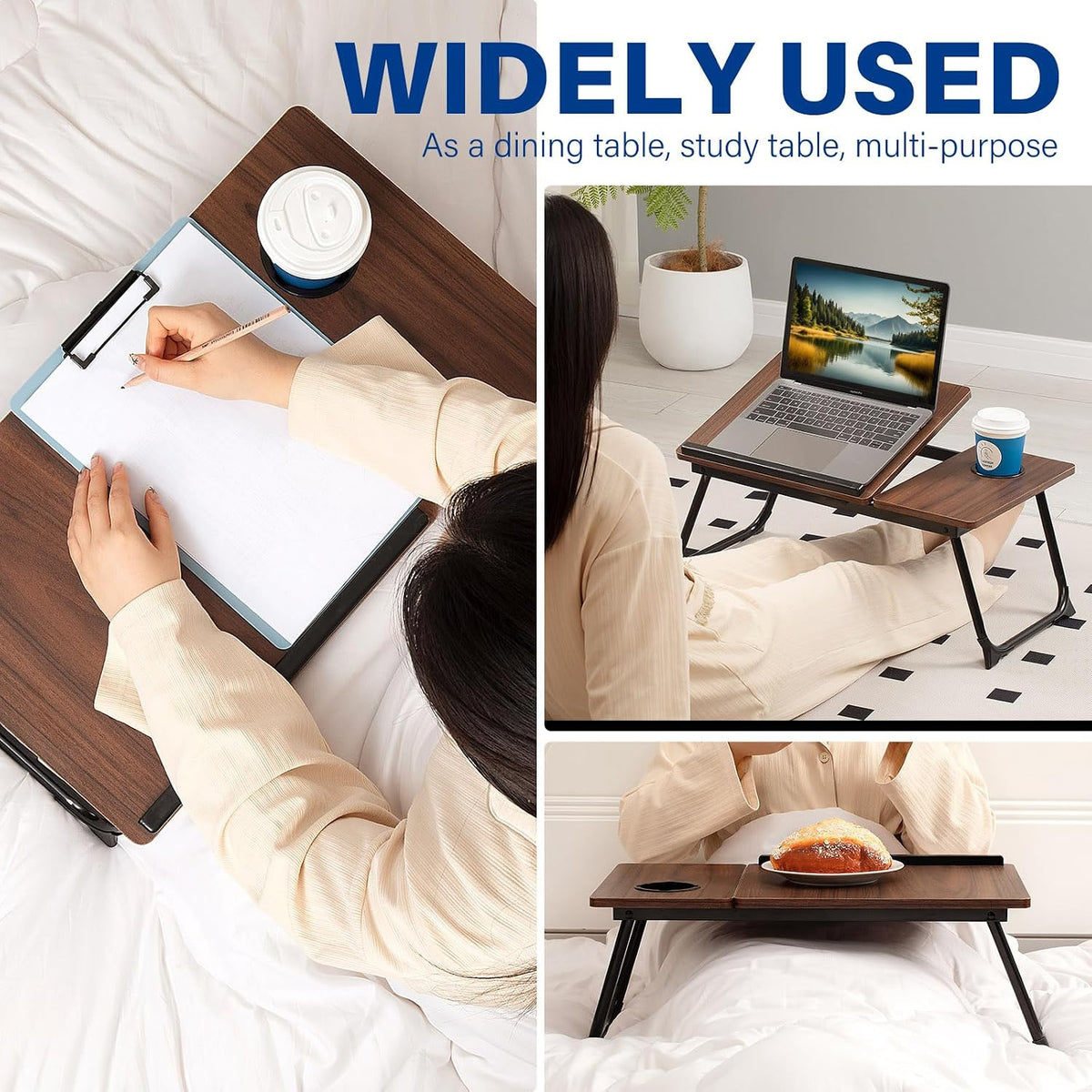 Laptop Desk for Bed Couch, Adjustable Foldable Bed Table with Cup Holder