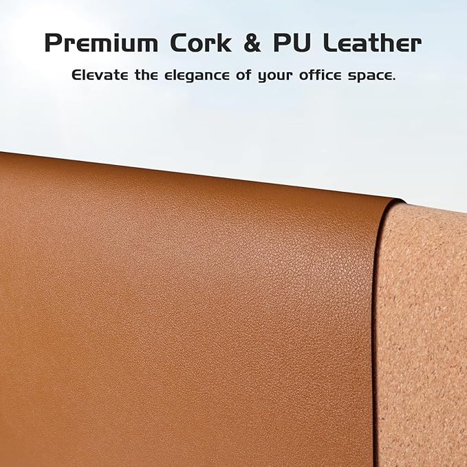 Aothia Double-Sided Desk Pad, 37.8"x17" Leather Desk Mat, Eco Cork Desk Pad - Image 2