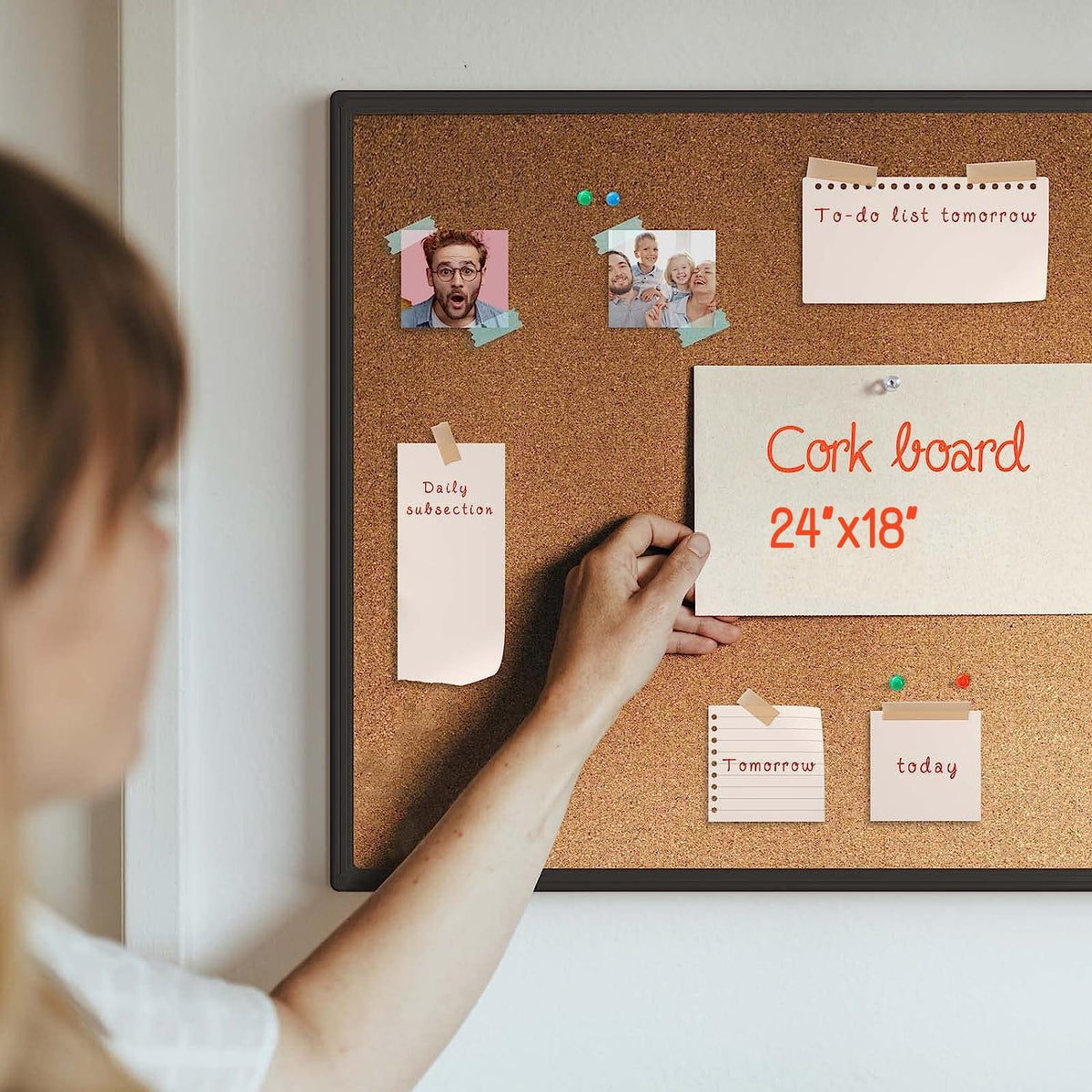 Cork Board Bulletin Board 24 x 18, Black Aluminium Framed Corkboard, Office B...