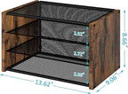 3-Tier Paper Letter Tray, Wooden Desk File Organizer, Stackable Metal Mesh Desk - Image 3
