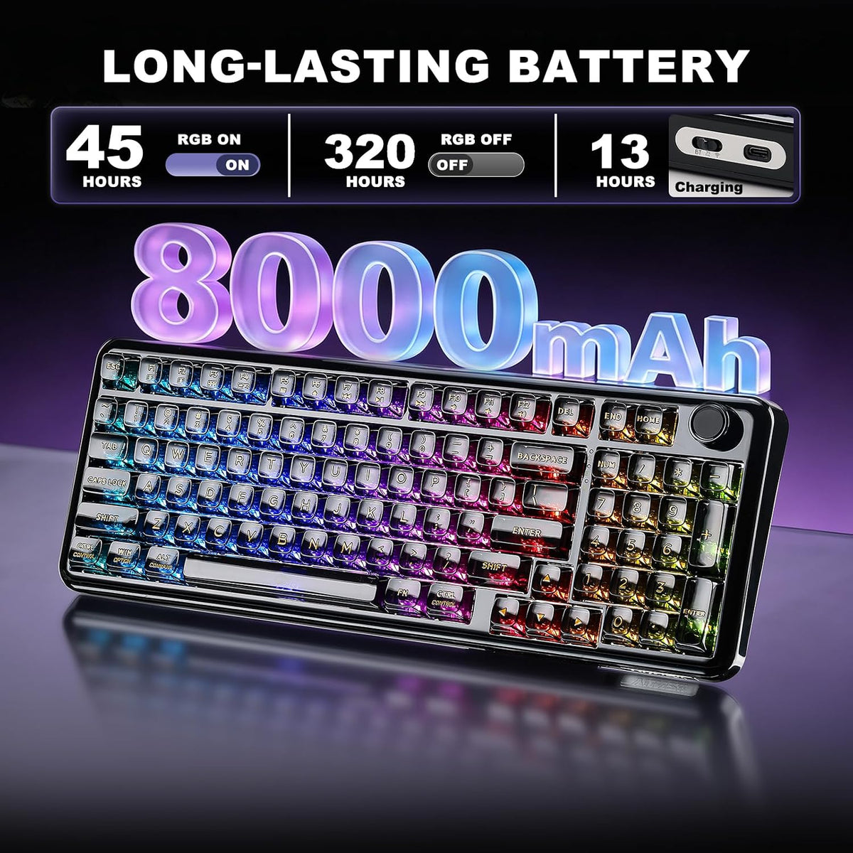 YUNZII X98 96% Wireless Hot Swap RGB Keyboard(Black, Crystal Switch)