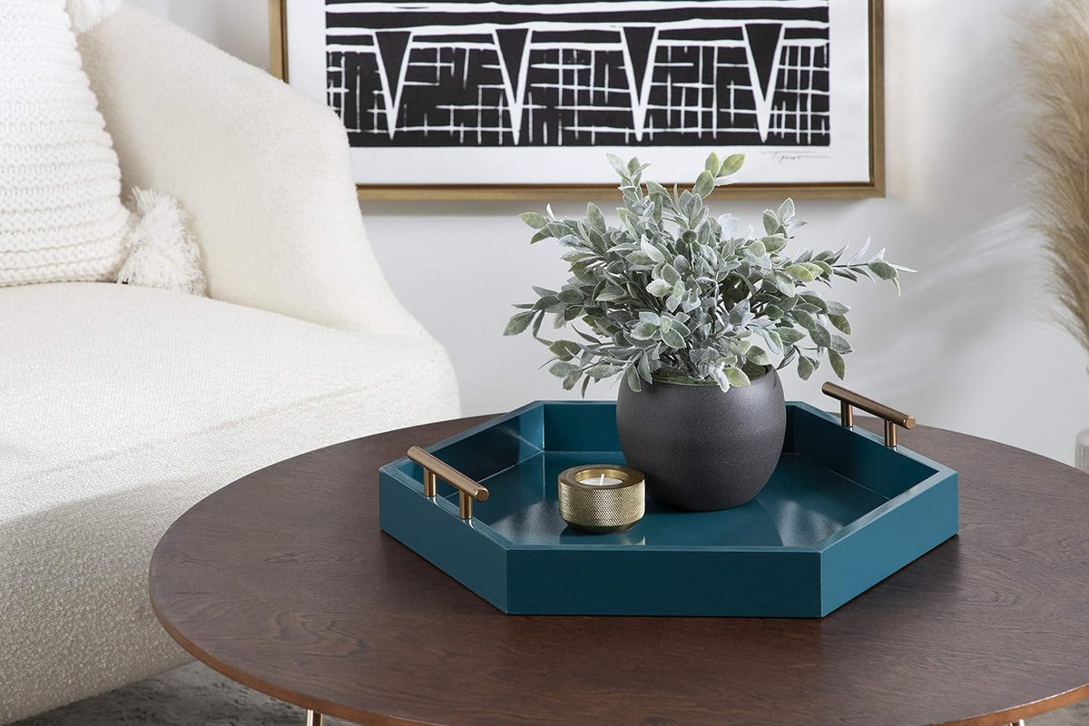 Kate and Laurel Lipton Modern Hexagon Tray, 18 x 18, Teal, Midcentury Decorat...