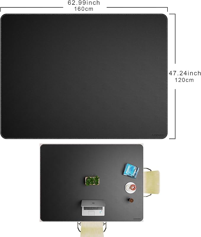 CENNBIE HUGE160 63" x 47" Black Leather Desk Mat - Image 2