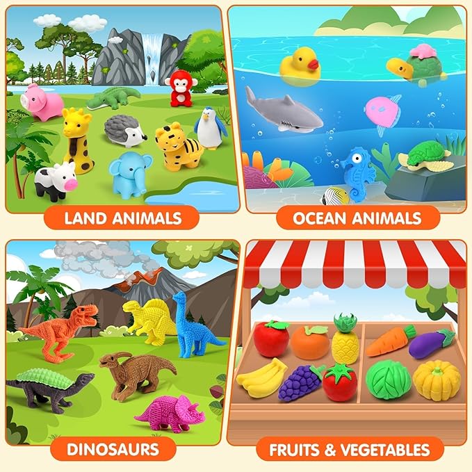 40 Pcs Animal Erasers Desk Pet for Kids 3D Puzzle Pencil Eraser Treasure Box - Image 8