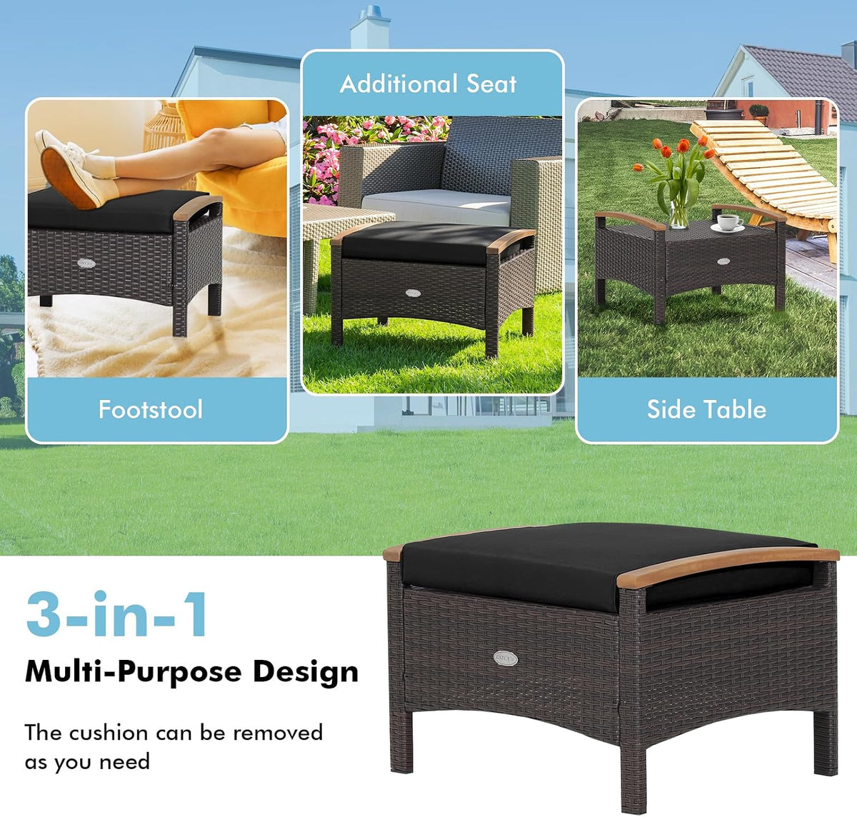 Tangkula 2 Piece Patio Rattan Ottomans