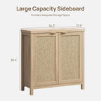 SICOTAS Sideboard Buffet Cabinet with Large Storage : Rattan Boho Credenza | Farmhouse Coffee Bar Storage Cabinet with Adjustable Shelves, Rattan Doors, Buffet Table for Kitchen Living Room Hallway