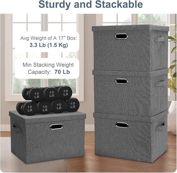 Graciadeco Large 17" 36 Quart Collapsible Stackable Storage Bins - Image 4