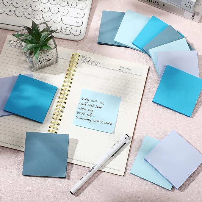 Thenshop 12 Pads Blue Sticky Notes 3''x3'', Self Stick Notes Pads Blue Office - Image 5