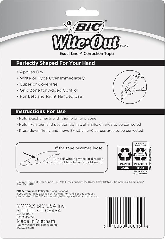 BIC Wite-Out Brand Exact Liner Correction Tape, 19.8 Feet, 4-Count Pack of - Image 2