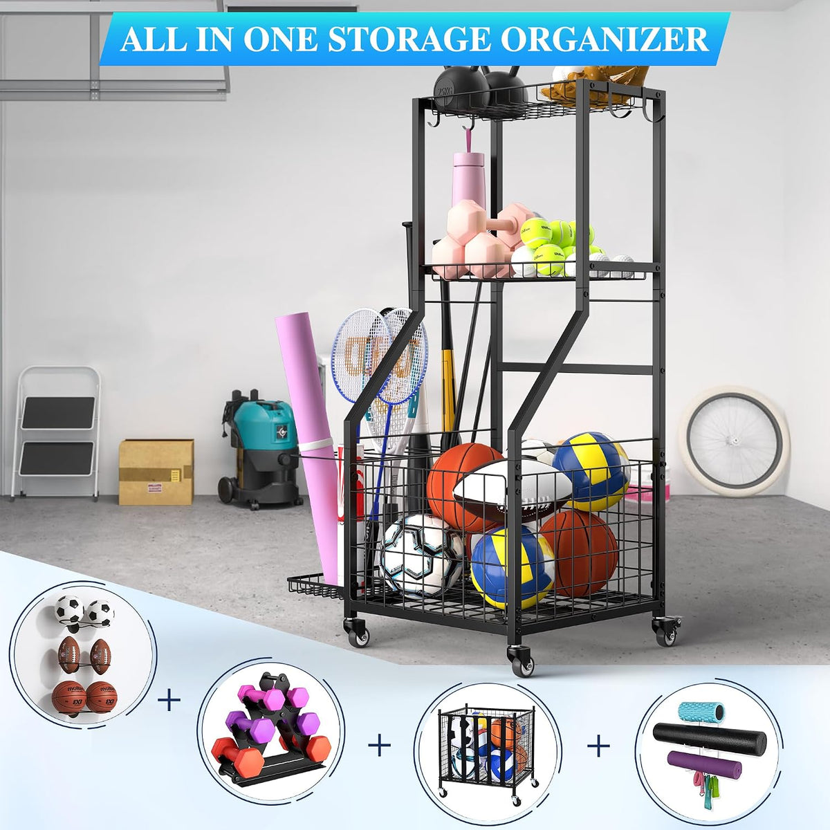 sports equipment garage organizer,garage ball storage rack for, main product view