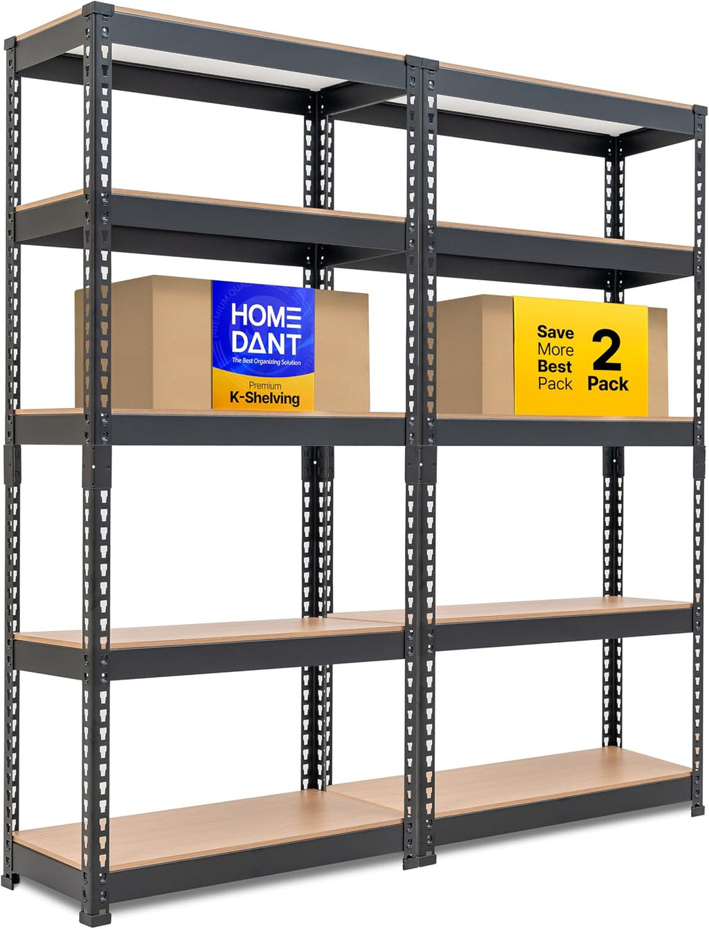 HOMEDANT 5 Tier Storage Shelves Adjustable Laminated Boltless Garage Metal