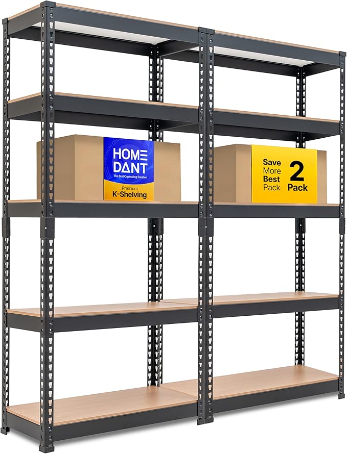 HOMEDANT 5 Tier Storage Shelves Adjustable Laminated Boltless Garage Metal by TheBestOrganizingSolution
