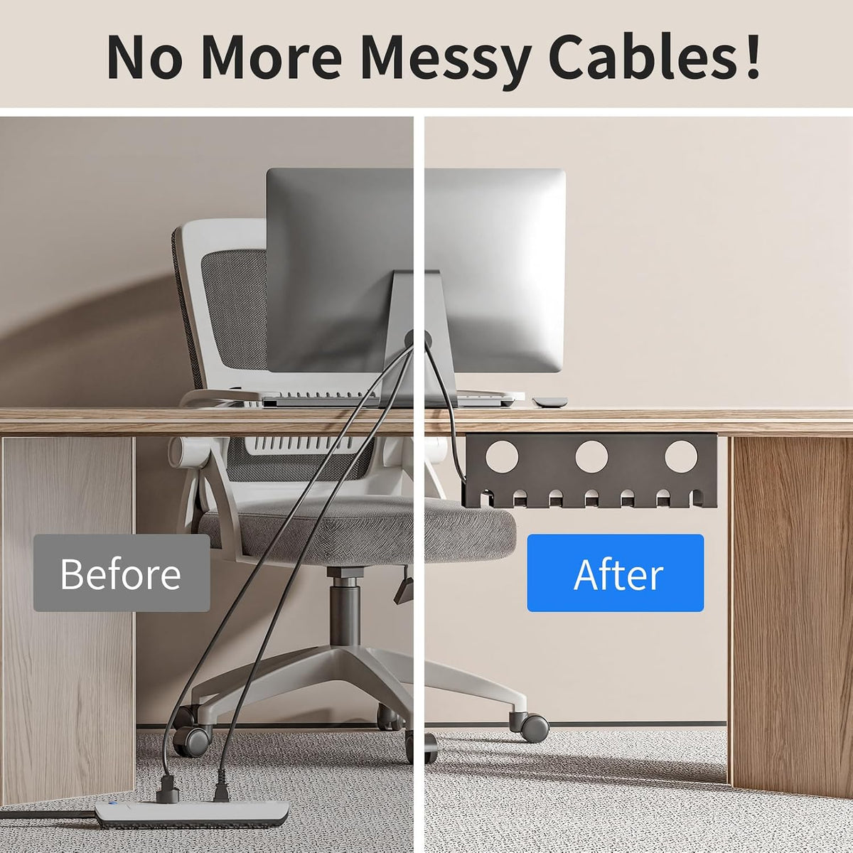 Delamu 2 Pack Metal Under Desk Cable Management Tray, Black U Channel