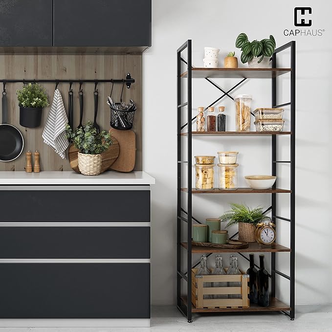 CAPHAUS 5 Tier Bookshelf, 24 Inch Width Free Standing Shelf, Bookcase Shelf - Image 4