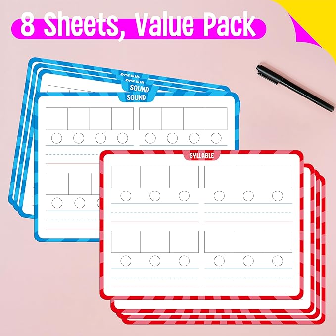8 Packs Phonemic Awareness Dry Erase Board, Double Sided Dry Erase Board - Image 2