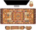 AIMSA Desk Mat Set, Large Mouse Pad + Mouse Wrist Rest + Keyboard Wrist Support + Coaster, Bohemian Style 4in1 Rug Gaming Mouse Pad Combo for Home Office, Orange